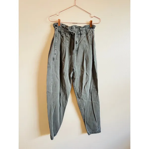 Free People Pants Women XS Olive Green Paperbag‎ Waist Tapered Casual Trousers - Image 4