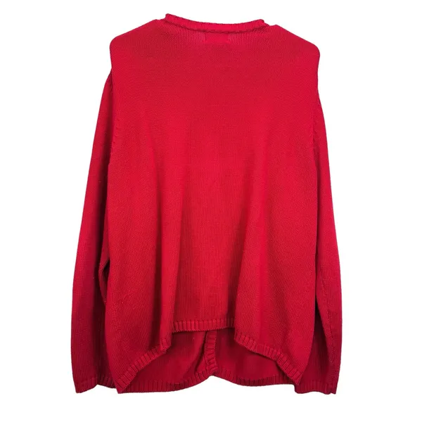 LL Bean Red Cable Knit Cotton Button Up Cardigan Sweater Size XL - Image 5
