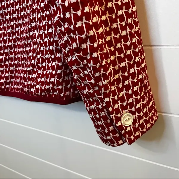 Women’s Red Patterned Women's Blazer Vintage Retro M-L Button Accents Handmade - Image 10