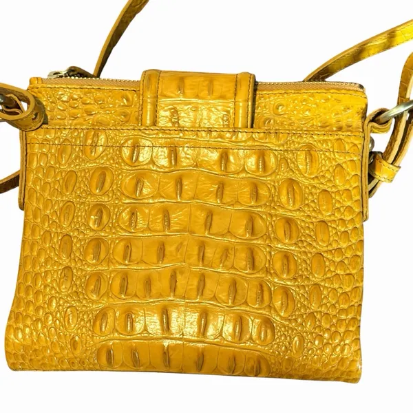 Brahmin Yellow Croc Embossed Crossbody Zip Top Turn Lock Gold Hardware - Image 9