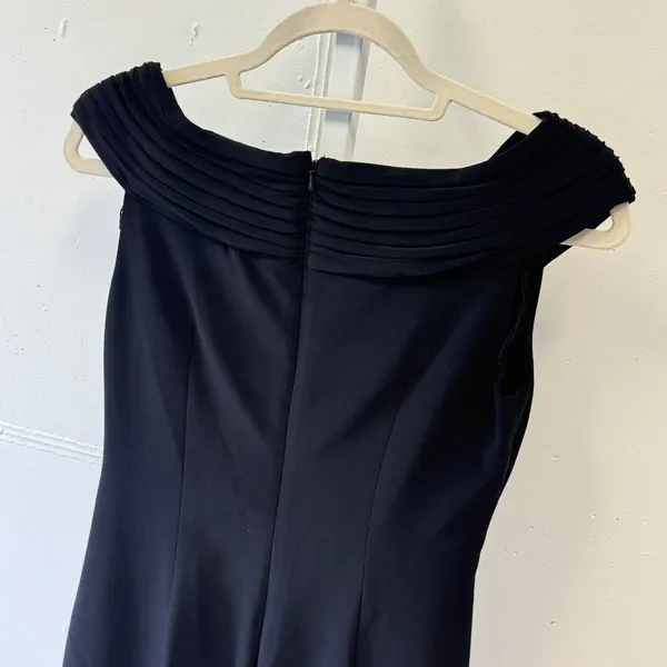 Y2K Adrianna Papell Black Rosette Ruched Off Shoulder Cocktail Sheath Dress Sz 4 - Image 5