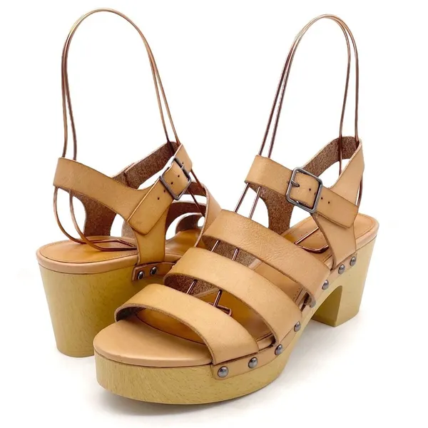 J. Crew The Chloe Clog Platform Strappy Sandal in Saddle Tan Faux Leather Size 7 - Image 16