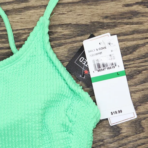 NWT Salt + Cove Juniors Rib Scrunch Scoop-Neck Bikini Top Mint Tea Green L - Image 7