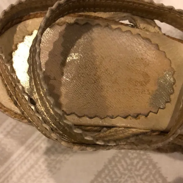 Michael Kors Gold Ankle Strap Sandal Wedges Size 7 - Image 3