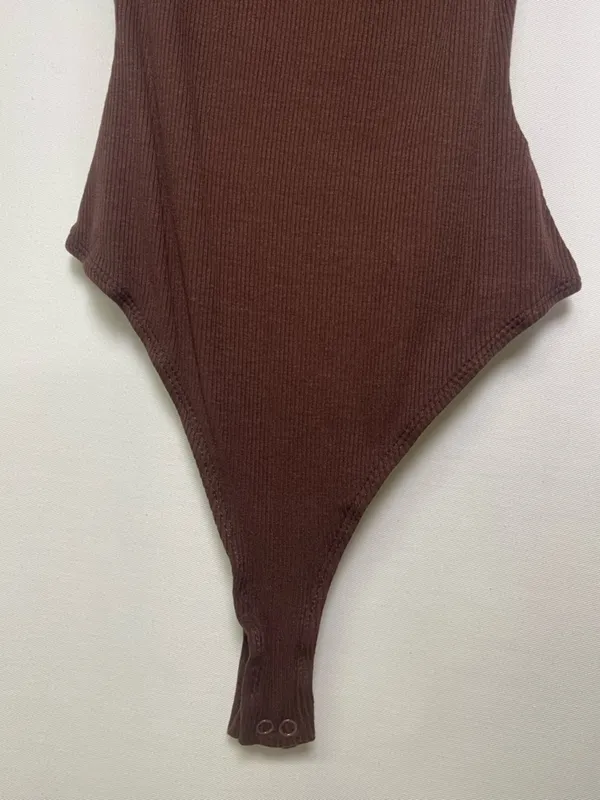 Naked Wardrobe Brown Ribbed Tank Top Bodysuit - Image 5
