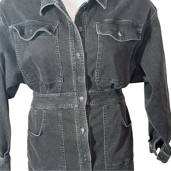 Vintage Free People Black Denim Mini Dress Medium - Image 7
