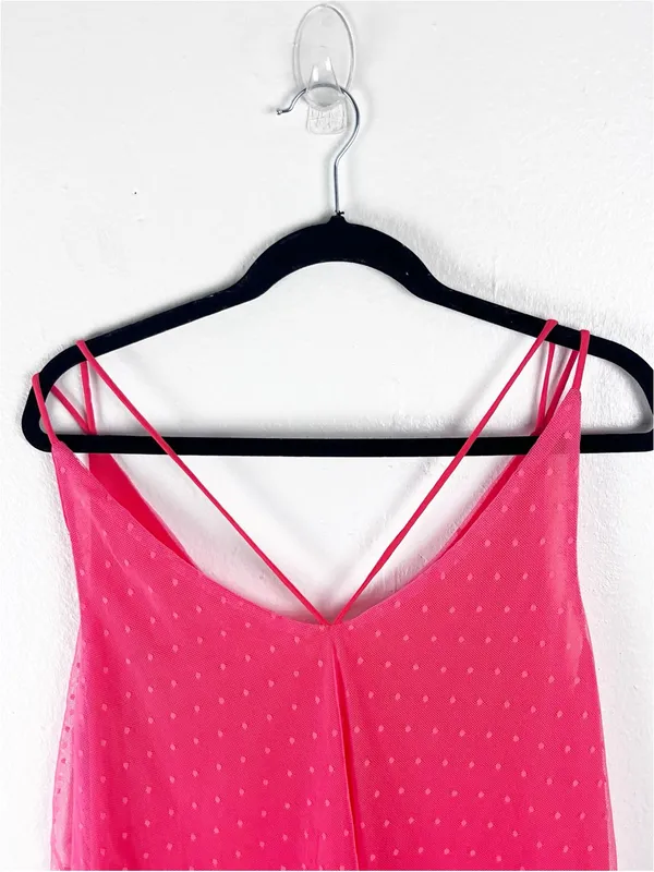 UMGEE Pink Swiss Dots Floral Strappy Lace Trim Top Large Boho Festival Concert - Image 6