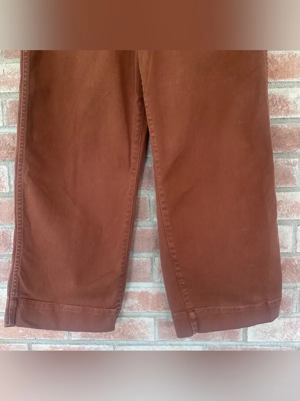 Quince High Rise Cropped Wide Straight Pants Women’s 31 Rust Orange Twill - Image 4