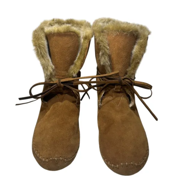 TOMS Nepal Chestnut Brown Suede Faux‎ Fur Trim Moccasin Boots Womens 8.5 710515 - Image 2