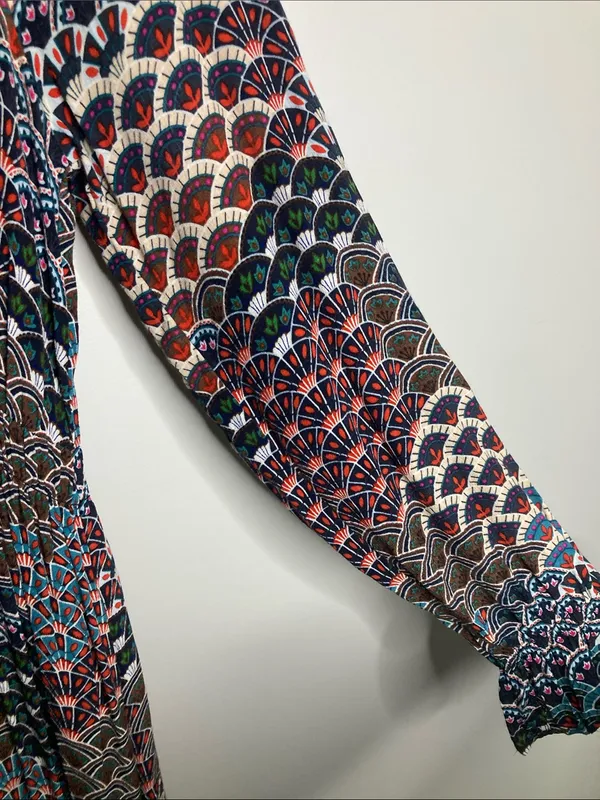 Maeve Multicolored Fan-Print V-Neck Long Sleeve Dress - Image 5