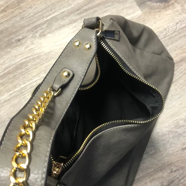 Large Gray Faux Leather Purse - Image 4