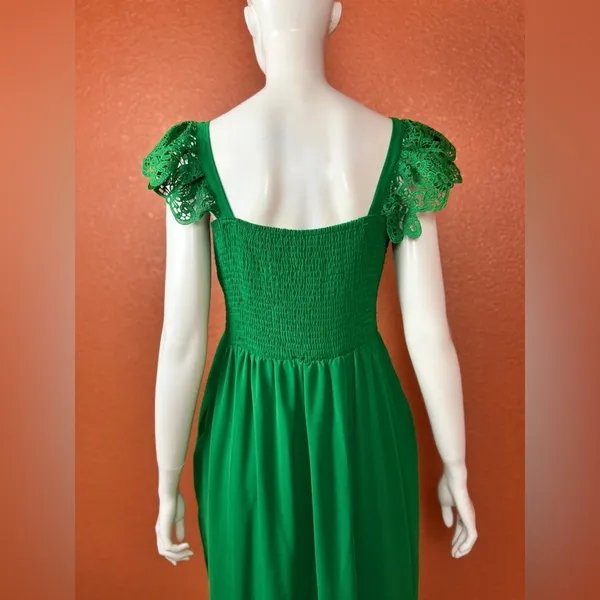 Unbranded Boho Lace Sleeveless Square Neck Ruffle Maxi Dress Pockets S L K-45 - Image 11