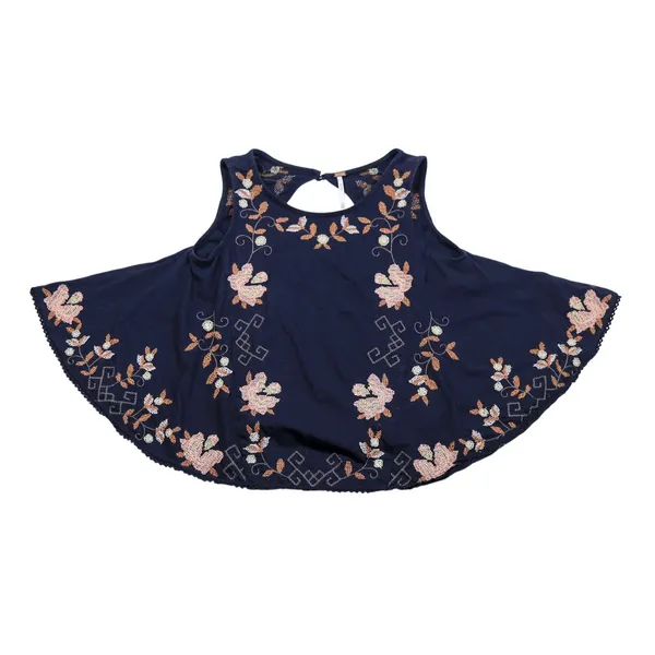 Free People Embroidered Swing Tank Top Women XS Navy Blue Floral Open Back Boho - Image 6