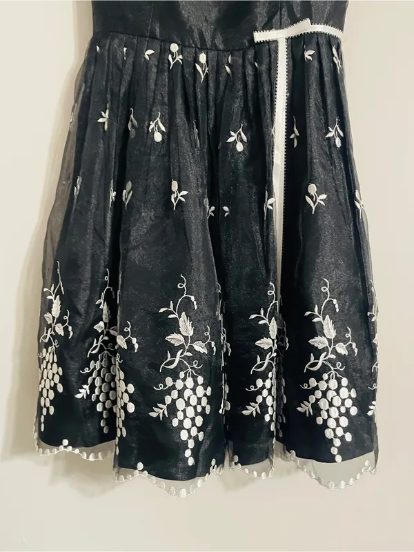 Vintage ABS Allen Swartz Floral Embroidered Chiffon Flare Dress 8 Formal Grunge - Image 5