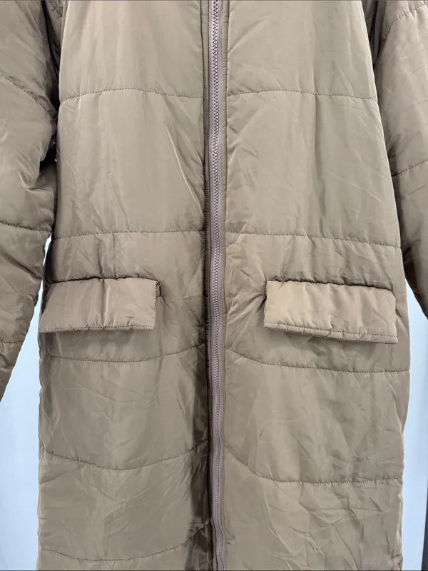 PRETTYGARDEN Women's Lightweight faux Sherpa lined knee length Puffer Coat Tan S outdoor - Image 8