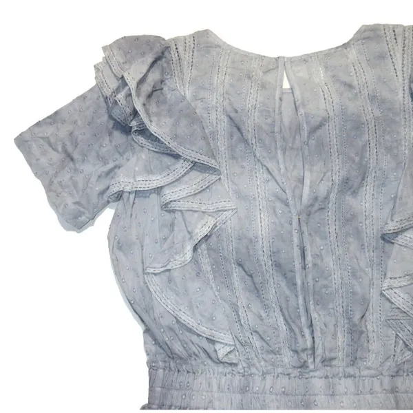 NWT LoveShackFancy Natasha Mini in Washed Denim Hand Dye Ruffle Cotton Dress M - Image 11