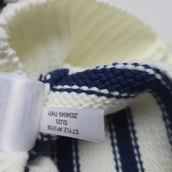 Madewell Striped Polo Sweater Medium‎ White Navy Blue V-Neck Knit Top P2709 - Image 6