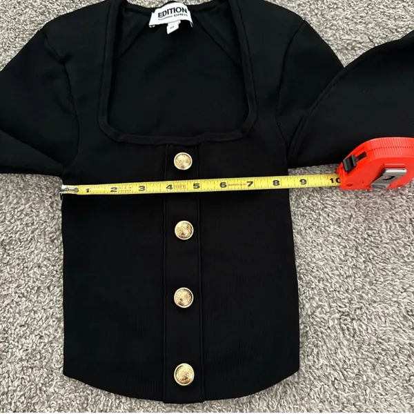 Edition Express Black Long Sleeve Cropped Top with Gold Buttons - Image 4