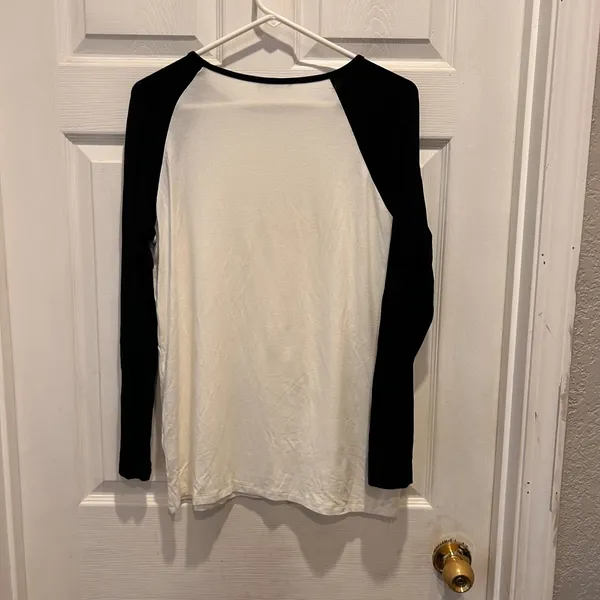 MILAN KISS Womens Long Sleeve Lace Trim Baseball Tee Top‎ White Black Size L - Image 5