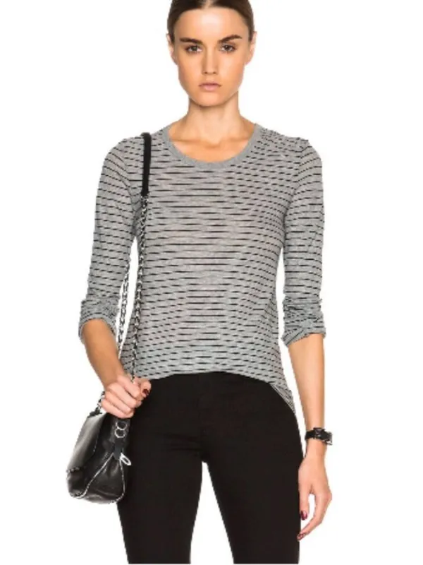 James Perse Bell-Sleeve Striped Tee Heather Grey & Black Size Medium NWT - Image 3
