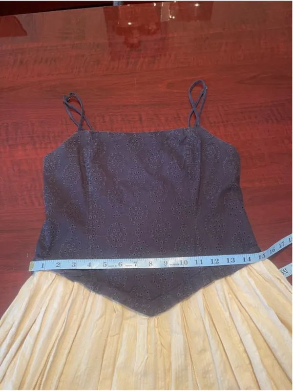 Free People Salvador Midi Dress Sz M Black Cream Embroidered Corset Back Detail - Image 8