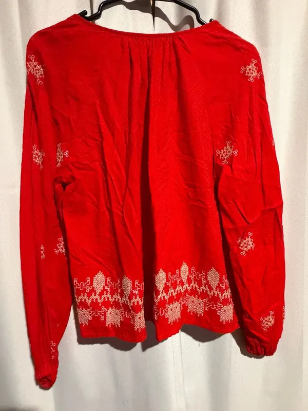 Knox Rose Red Embroidered Long Sleeve Boho Blouse with Tassels - Image 3