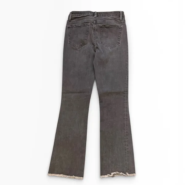 Free People Washed Black Low Rise Flared Jeans Raw Hem‎ Cropped Size 24 Slim Fit - Image 2