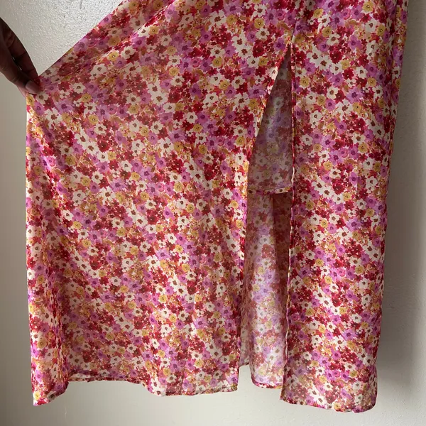 For Love and Lemons Pink Floral Midi Dress Size Small - Image 8