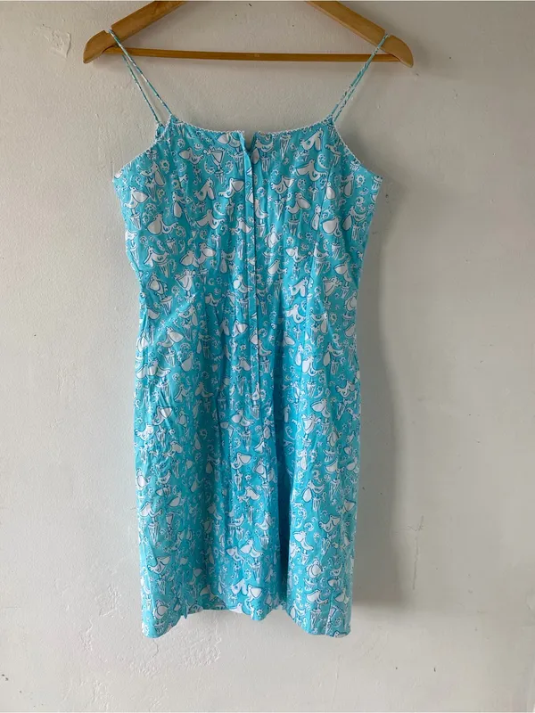 Lilly Pulitzer vintage pelicans Turquoise & White Paisley Spaghetti-Dress - Image 9