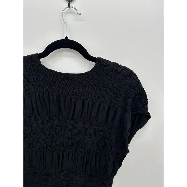 Womens Black Smocked‎ Peplum Top XL Stretch Cottagecore Minimalist - Image 4