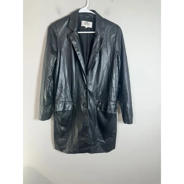 BB‎ Dakota Steve Madden Im Busy Faux Leather Blazer Black Longline Jacket - Image 2