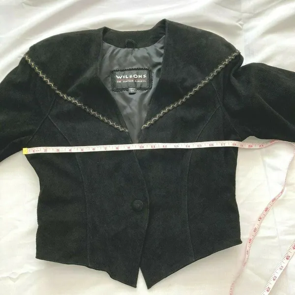 80s Vintage Wilsons Leather‎ Womens Black Moto Suede Jacket Retro Glam Rock - M - Image 10