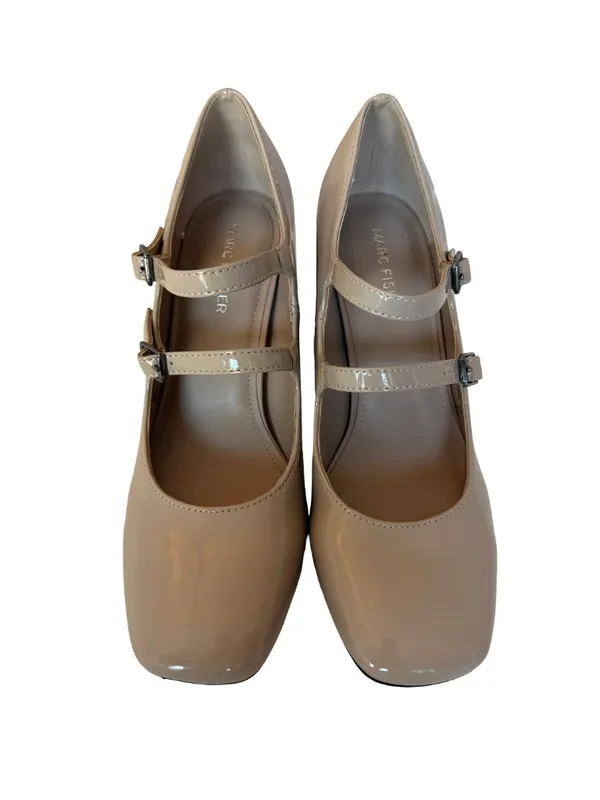 Marc Fisher Charisy Patent Taupe Heel Mary Janes Shoes Double Buckle Size 7.5 - Image 8