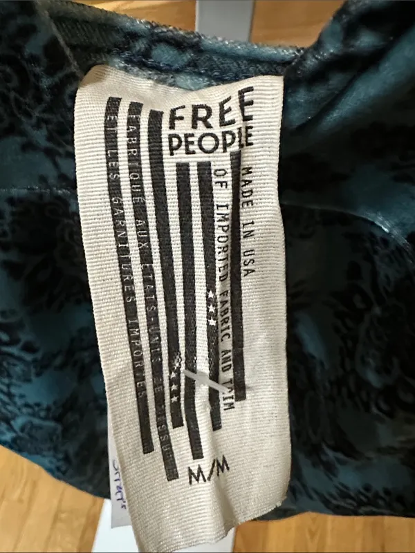 Free People Say it Twice Blue Velvet Slip Dress with Black Damask Print - Image 4