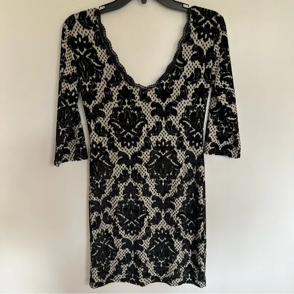 Intimately Free People Black‎ Velvet Burnout Damask Mini Dress Lace Trim Small - Image 9