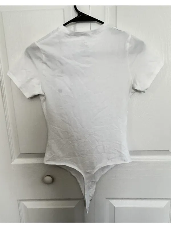 Quince Organic Cotton Stretch Crew Neck Short Sleeve Bodysuit White Size S - Image 8