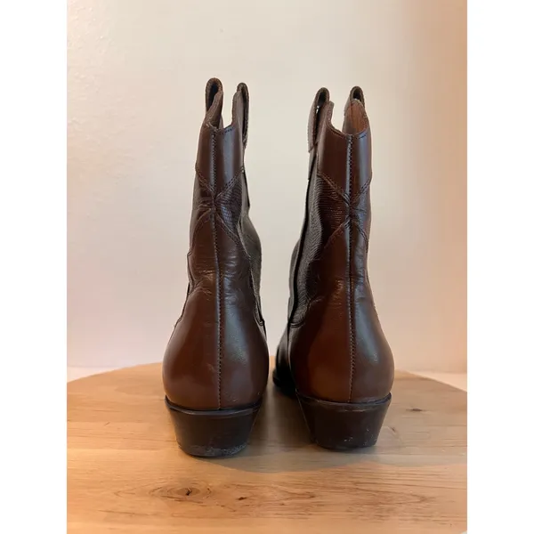 90s Nine West Brown Western Genuine Leather Point Toe Boot Size 7.5 Brazil Made - Image 4