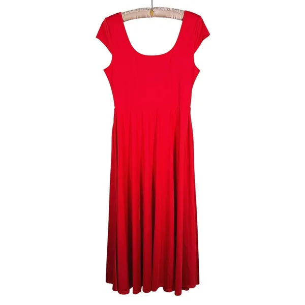 Halara Scoop Neck Midi Dress Size Large Red Cap Sleeve Flowy Casual Pockets - Image 2