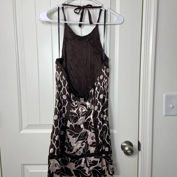 NWOT Bebe women’s silky brown nude pink floral halter minidress‎ dress XS - Image 3