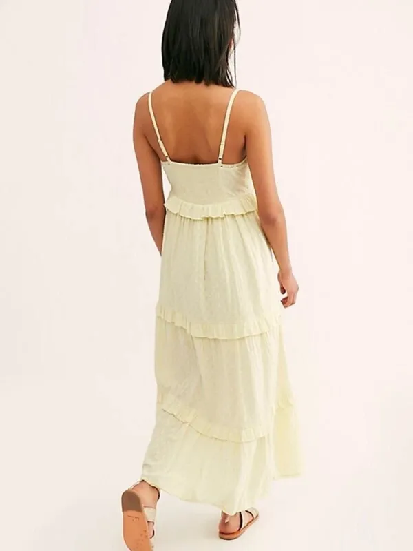 Free People Pale Yellow Tiered Maxi Dress - Image 2