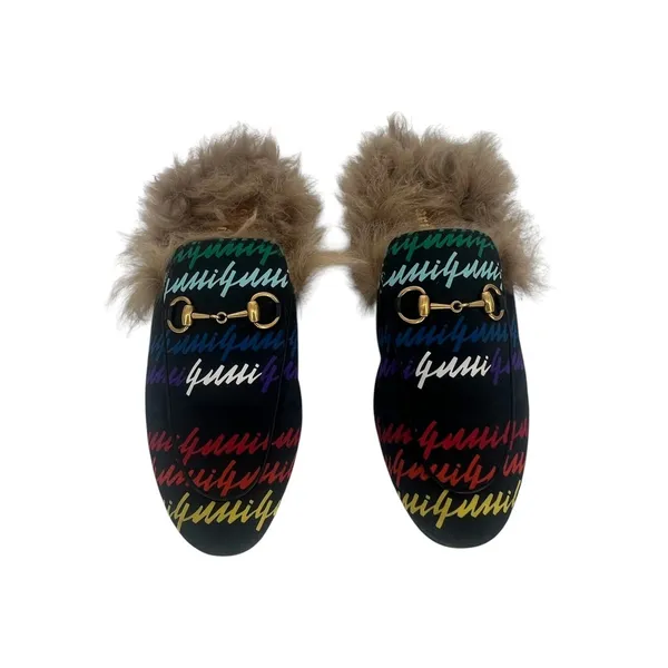 Gucci Garden Princetown GG‎ Cloth Fur Lined Mule Slippers 36 - Image 3