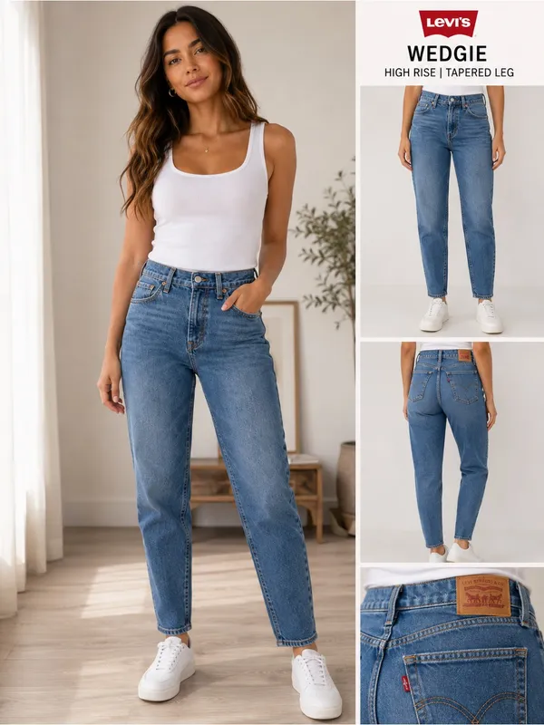 Levi's Wedgie High Rise Jeans - Blue Wash - Image 2