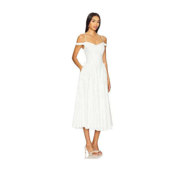 ASTR the Label Elvinia Dress White Off Shoulder Midi Pleated Bridal Bows - Image 2