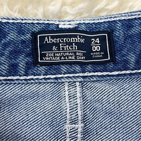 Abercrombie & Fitch Striped Denim Mini Skirt High Waist Raw Hem 24 - Image 4
