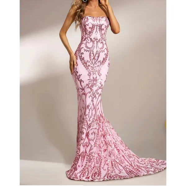 Pink Sequined Mermaid Evening Gown Size M Prom Pageant Ethereal Fairy Miss Ord - Image 9