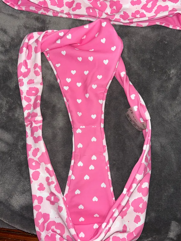 Zaful NWOT Reversible Pink Heart Leopard Print Swimsuit Set - Image 6
