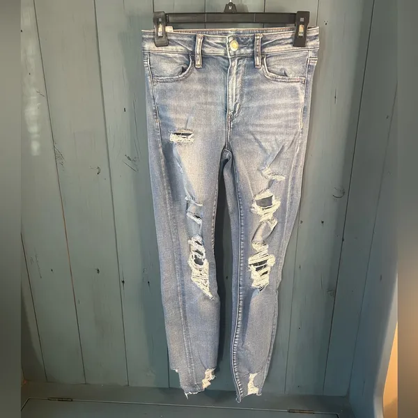American Eagle Outfitters Light Blue Distressed Skinny Jeans | Size 4 - Image 2