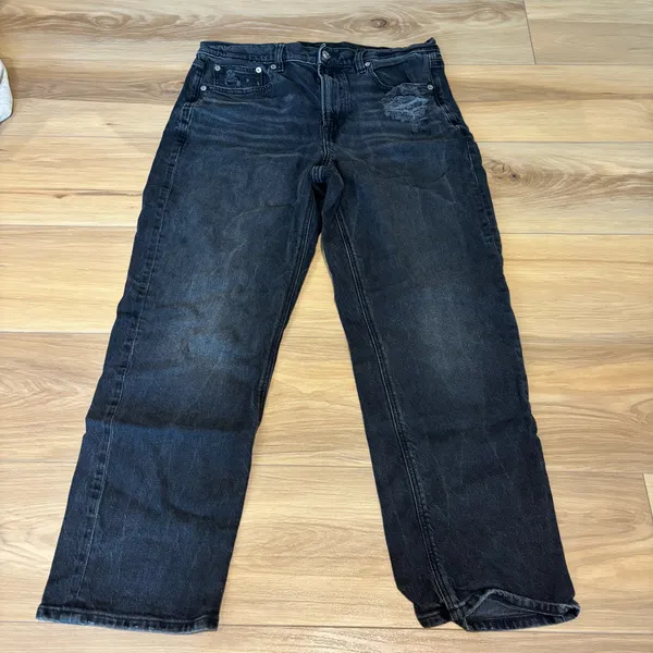 American Eagle Black Distressed Straight Leg Jeans Size 12 - Image 2