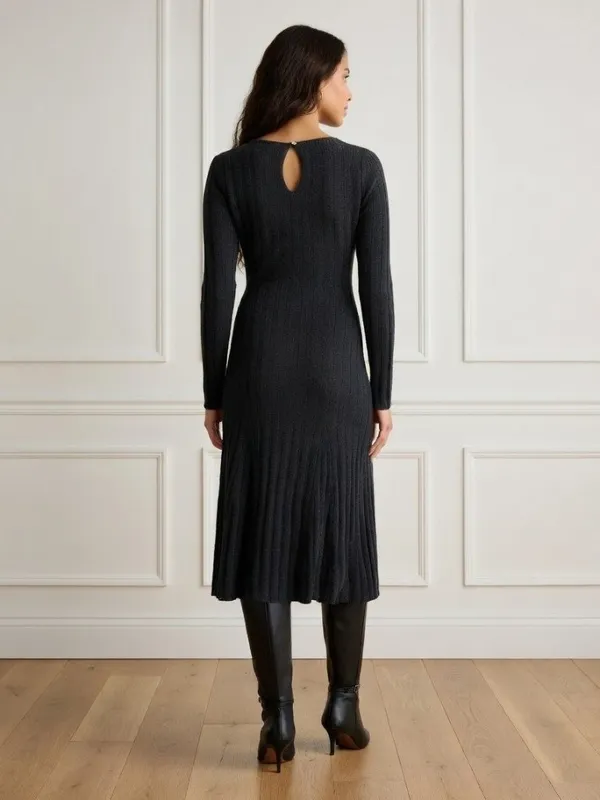 NWT Quince Mongolian Cashmere Wide-Rib Midi in Charcoal Sweater Dress XL - Image 3