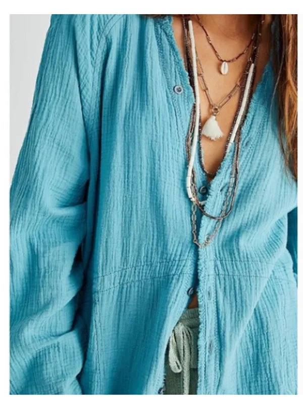 We The Free Summer Daydream gauze Button down in blue size large - Image 3